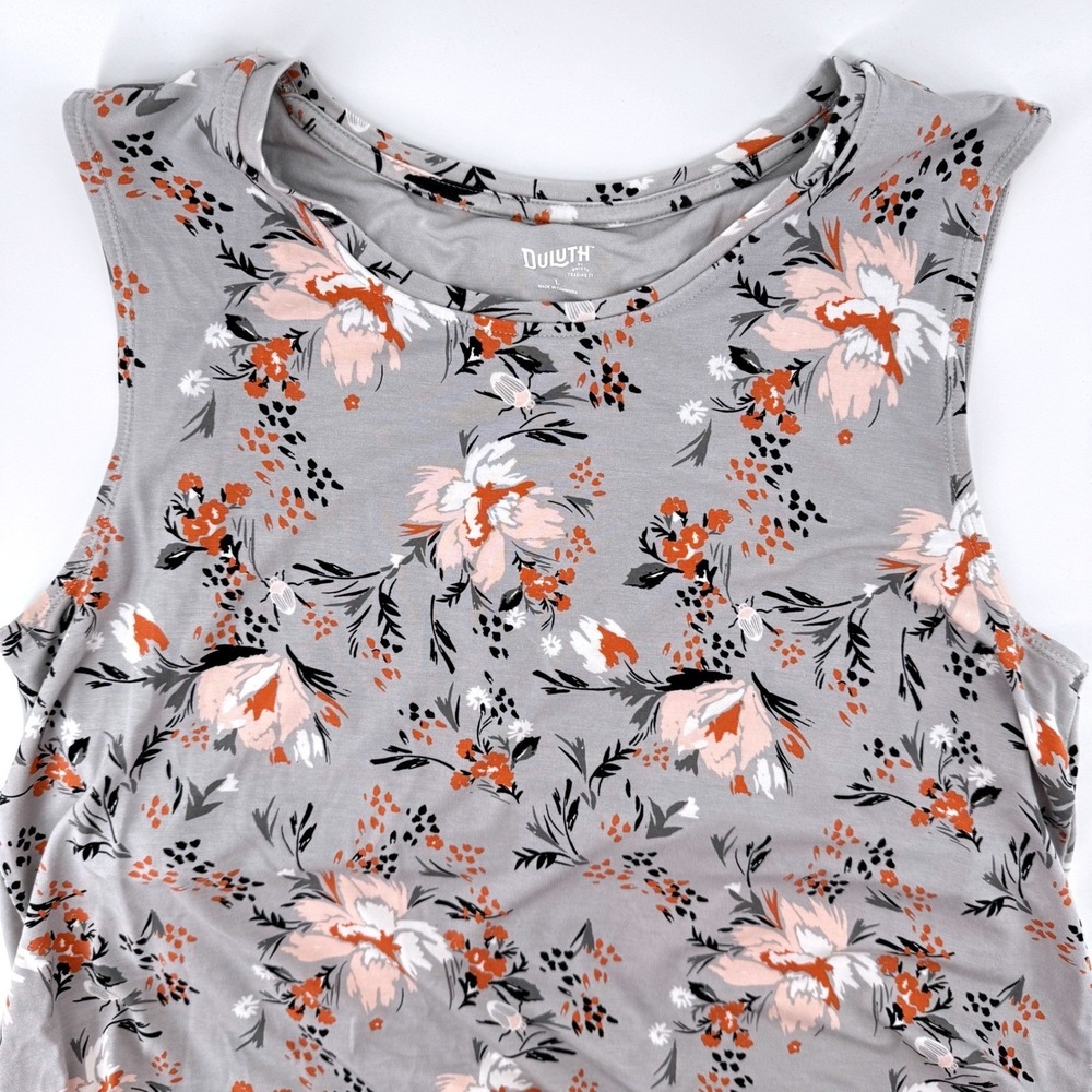 Duluth Trading Co Large Free Range Breathable Tank Top Gray Floral Shirt